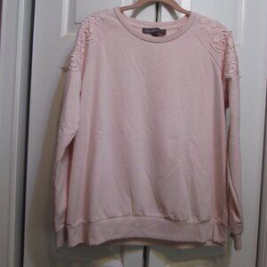Gloria Vanderbilt Pink Lace Applique Sweatshirt Sz L